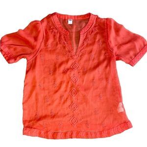 Old Navy Orange Sheer Embroidered Blouse. SP